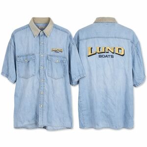 Vintage Y2K Ranger Boat Wear LUND Boats Denim Button Down Shirt Mens Large